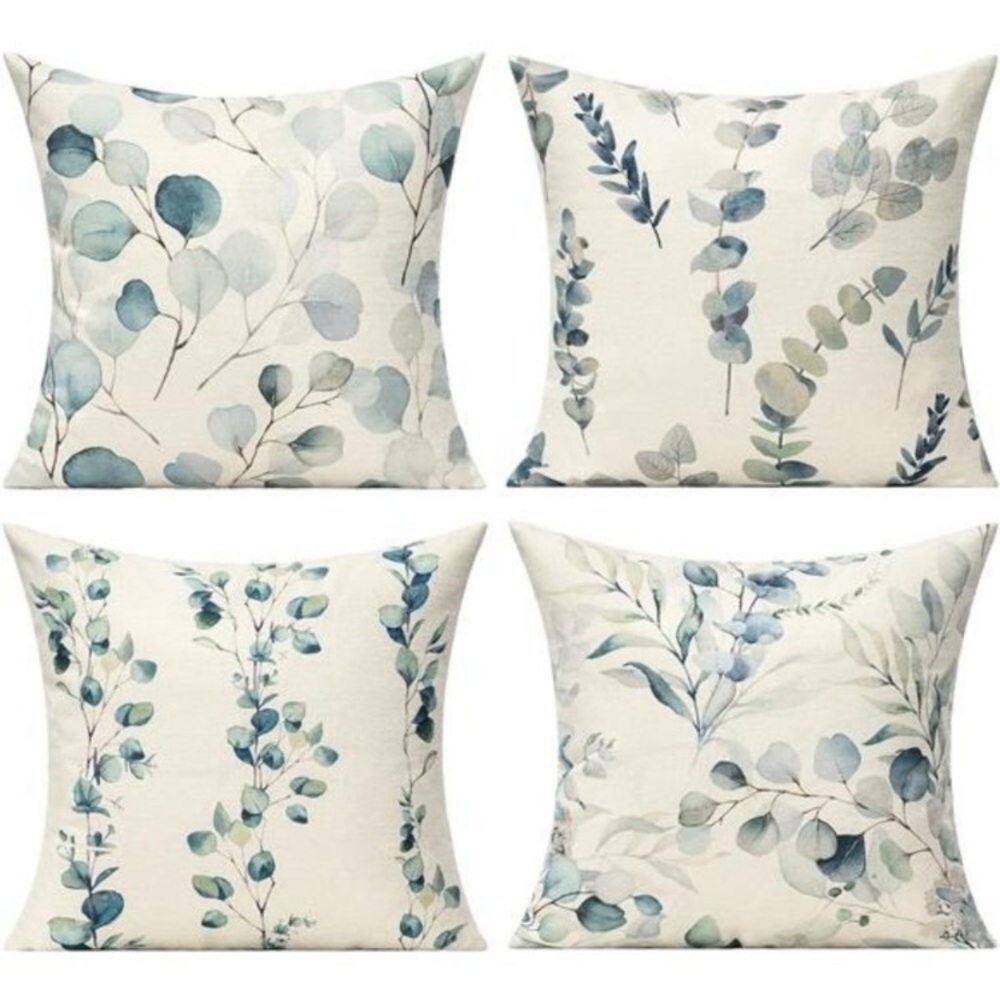 Sage Green Throw Pillow Covers Outdoor 18x18 Set of 4 Leaf Eucalyptus Plants
